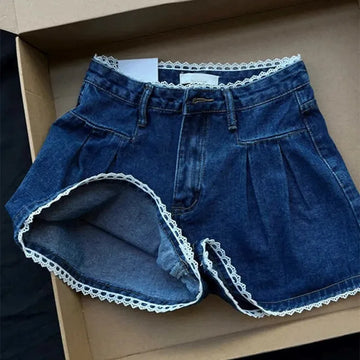 MQTIME  -  Women's Shorts Summer Dark Blue High Waist Jeans Y2K Straight A Sense of Niche Design Streetwear Vintage Wide Leg Denim Shorts